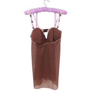 Rampage Vintage Sheer Brown Y2K‎ Bustier Polka Dot Mesh Babydoll XL